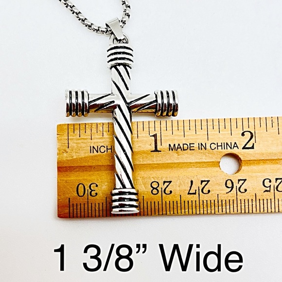 Stainless Steel Spiral Unisex 2” Cross Round Box Chain & Gift Box Included - Picture 6 of 7